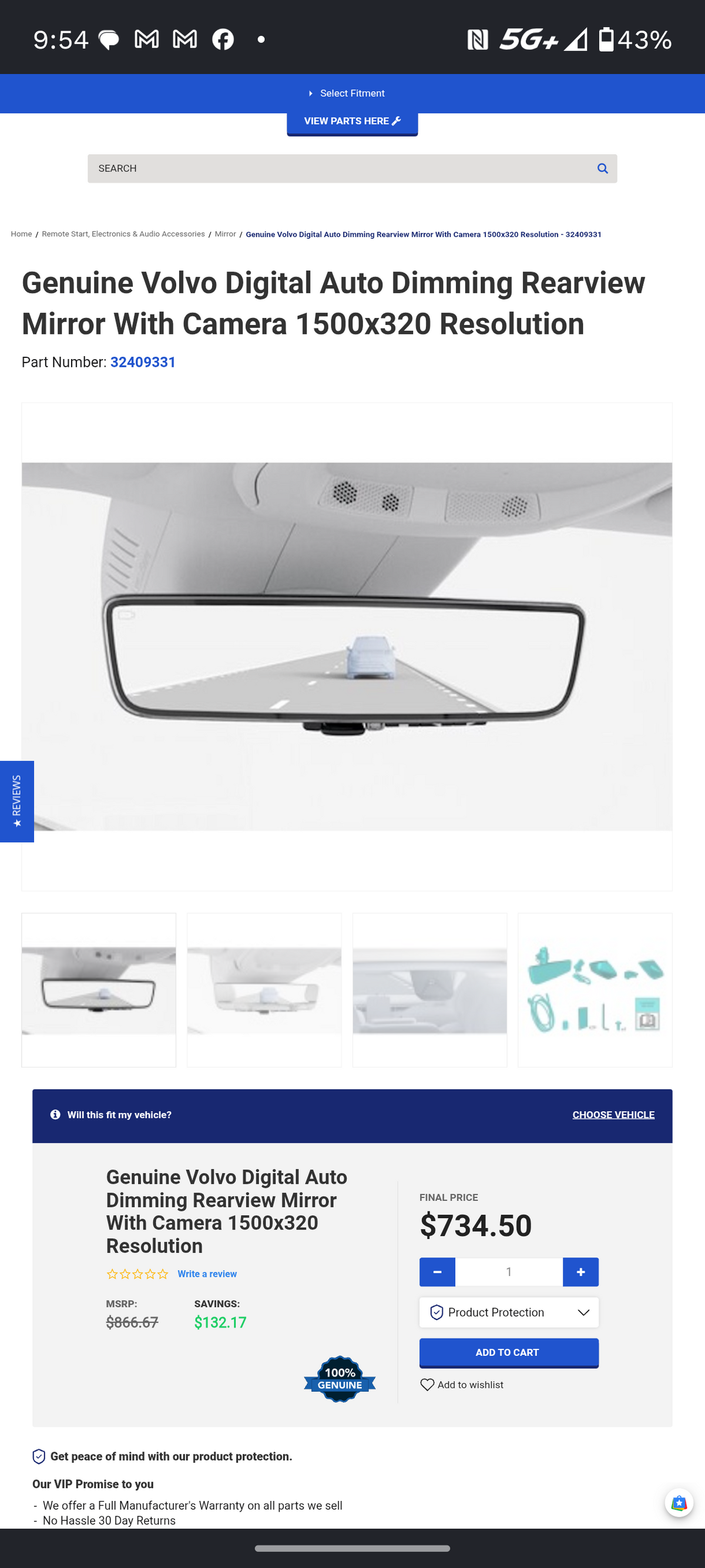 2025-2027 Volvo EX90 Digital Auto-Dimming Rearview Mirror with Camera Assembly 🚘🪞