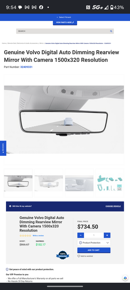 2025-2027 Volvo EX90 Digital Auto-Dimming Rearview Mirror with Camera Assembly 🚘🪞