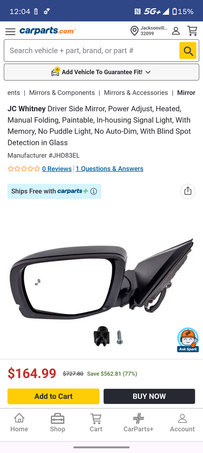 2023-2025 Honda Pilot Driver Left Side Power Mirror Assembly (Heated / Signal / Memory / BSD) 🚘 🪞