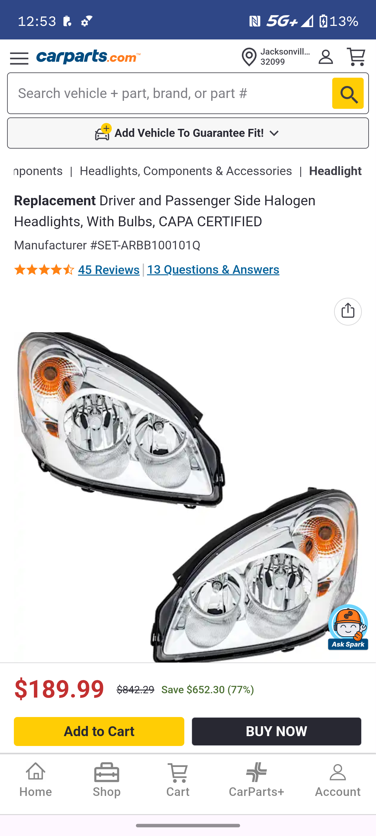 2006-2011 Buick Lucerne Driver & Passenger Side Halogen Headlight Assemblies Set (CAPA Certified) 🚘