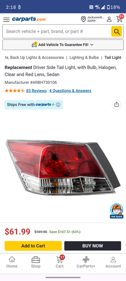 2008-2012 Honda Accord Sedan Driver Side Outer Tail Light Assembly 🚗💡