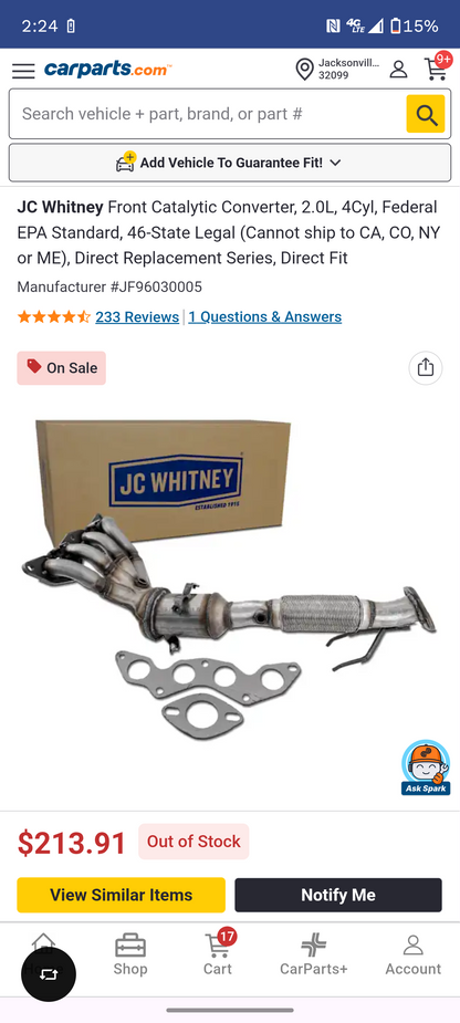 2012-2018 Ford Focus 2.0L 4Cyl Front Catalytic Converter & Exhaust Manifold Assembly 🚗💨