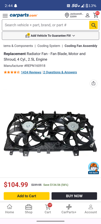2008-2015 Nissan Rogue 2.5L 4Cyl Dual Radiator Cooling Fan Assembly 🚗❄️