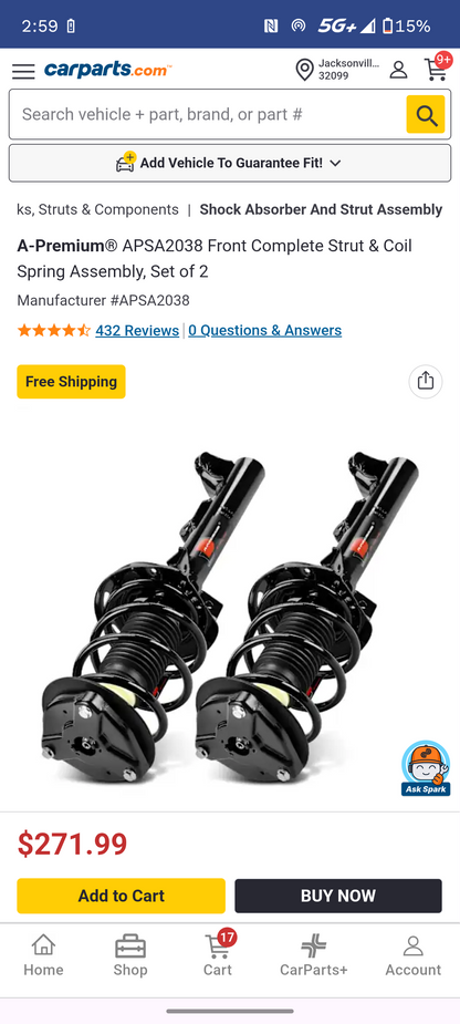 2010-2017 Mercedes-Benz E350 / E400 Front Complete Strut & Coil Spring Assemblies Pair (Left & Right) 🚘🔩