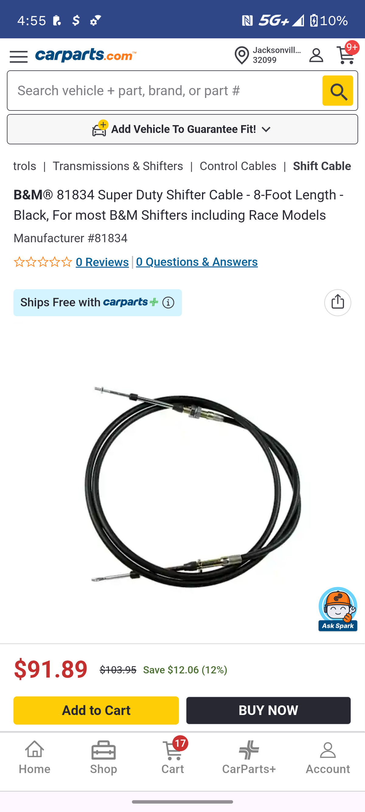 B&M 81834 Super Duty Race Shifter Cable (8-Foot Length / Black) 🚘⚙️