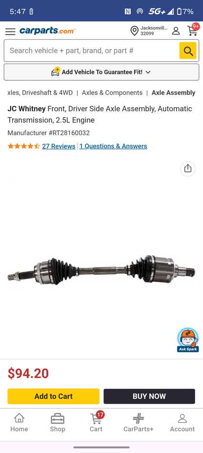 2012-2017 Toyota Camry Front Driver Side CV Axle Assembly (2.5L 4-Cylinder, Automatic Transmission) 🚘🔩