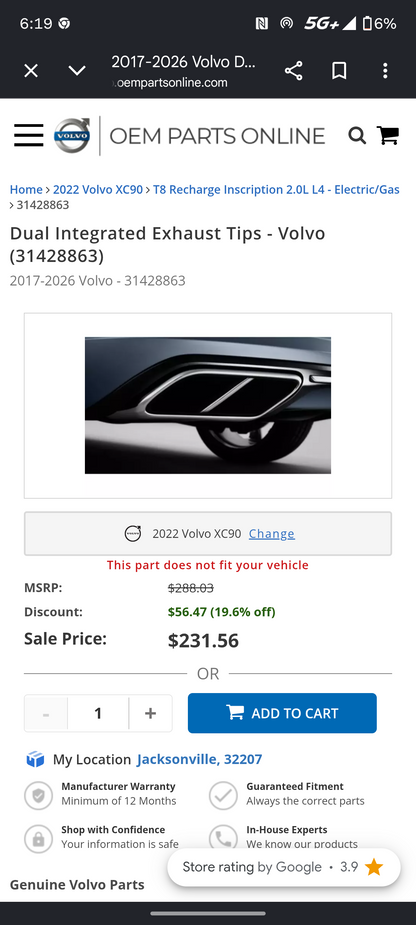 2017-2026 Volvo S90, V90 & V90 Cross Country Dual Integrated Stainless Steel Exhaust Tips Set 🚘🔩