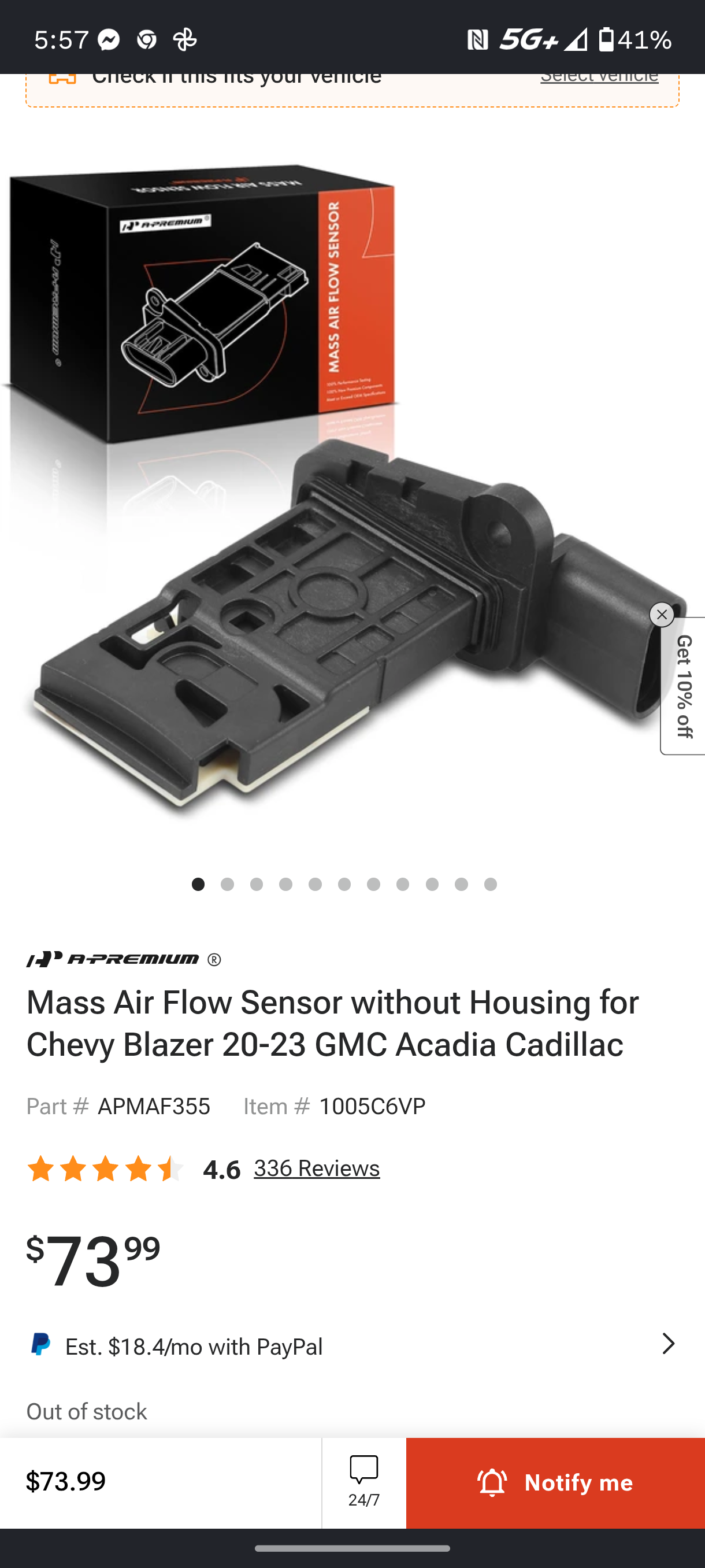 2019-2023 Chevy Blazer, GMC Acadia, Traverse & Cadillac Mass Air Flow MAF Sensor (Without Housing) 🚘🔌