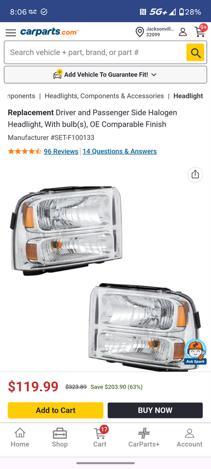 2005-2007 Ford F-250, F-350, F-450 & F-550 Super Duty Driver & Passenger Side Halogen Headlight Assemblies Pair 🚘💡
