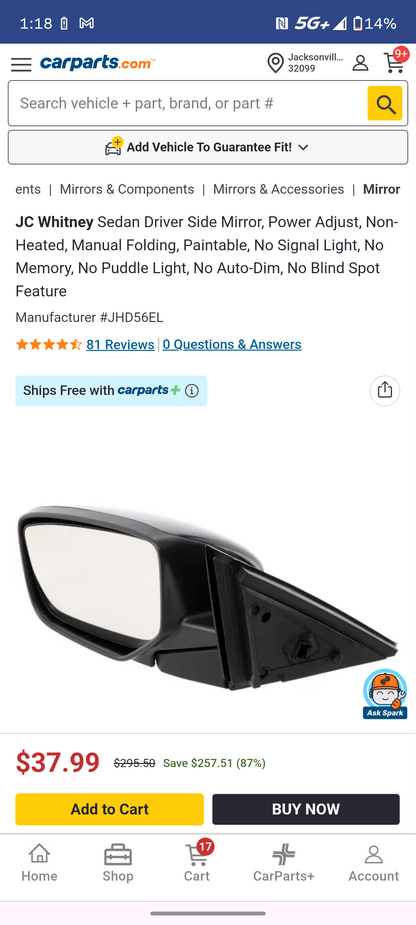 2008-2012 Honda Accord Sedan Driver Side Power Mirror (Paint to Match / Left LH) 🚘🪞