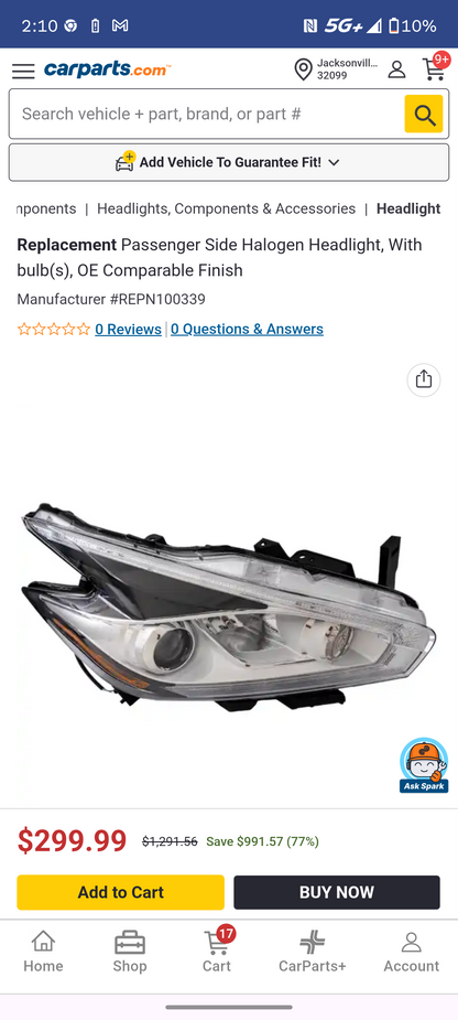 2015-2016 Nissan Murano Passenger Side Halogen Headlight 🚘💡