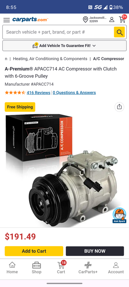 2007–2010 Kia Rondo 2.7L V6 A/C Compressor with Clutch (6-Groove Pulley) ❄️🚗