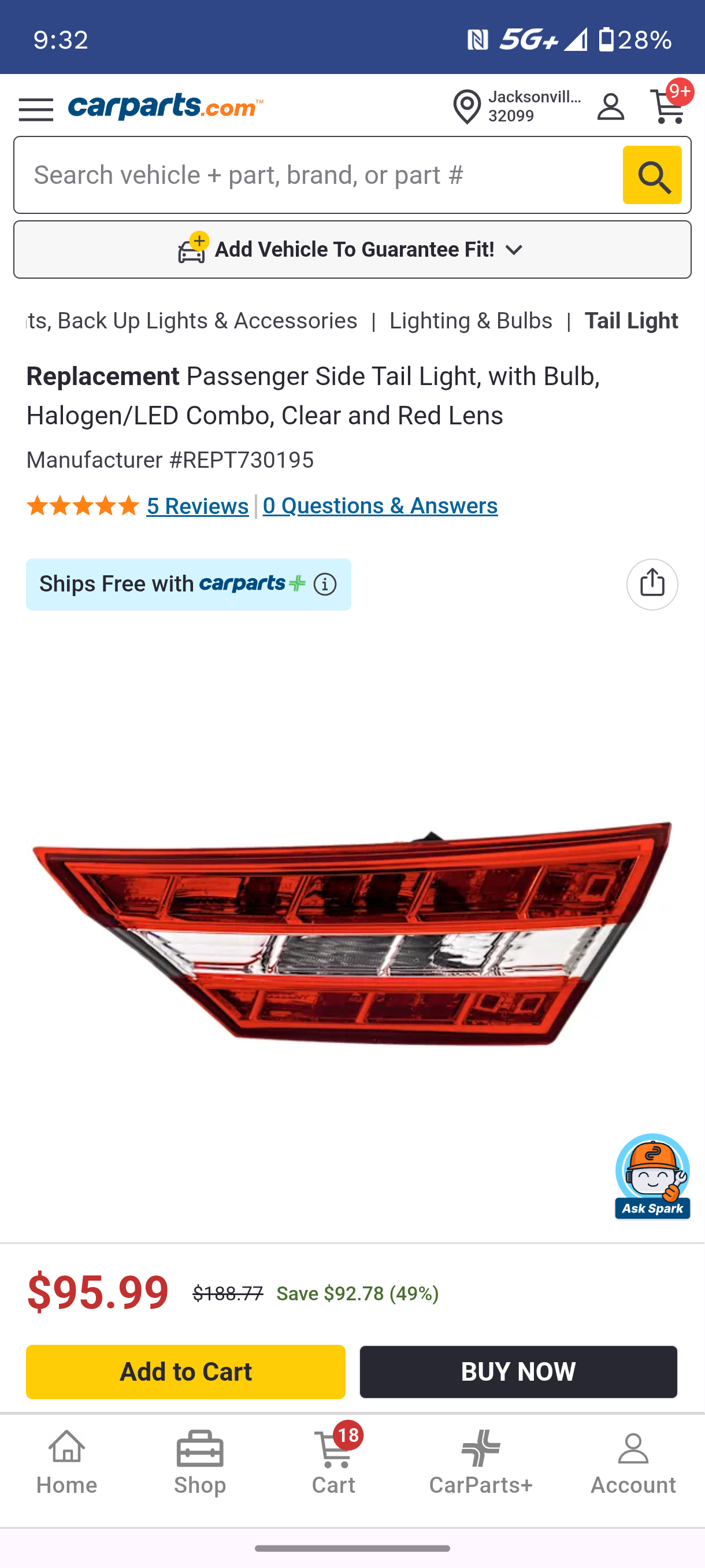 2013-2015 Toyota Avalon Passenger Side Inner Tail Light Assembly with Bulbs (Trunk Mounted) 🚘💡