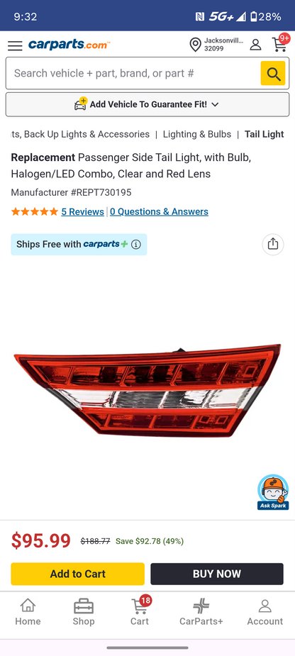 2013-2015 Toyota Avalon Passenger Side Inner Tail Light Assembly with Bulbs (Trunk Mounted) 🚘💡