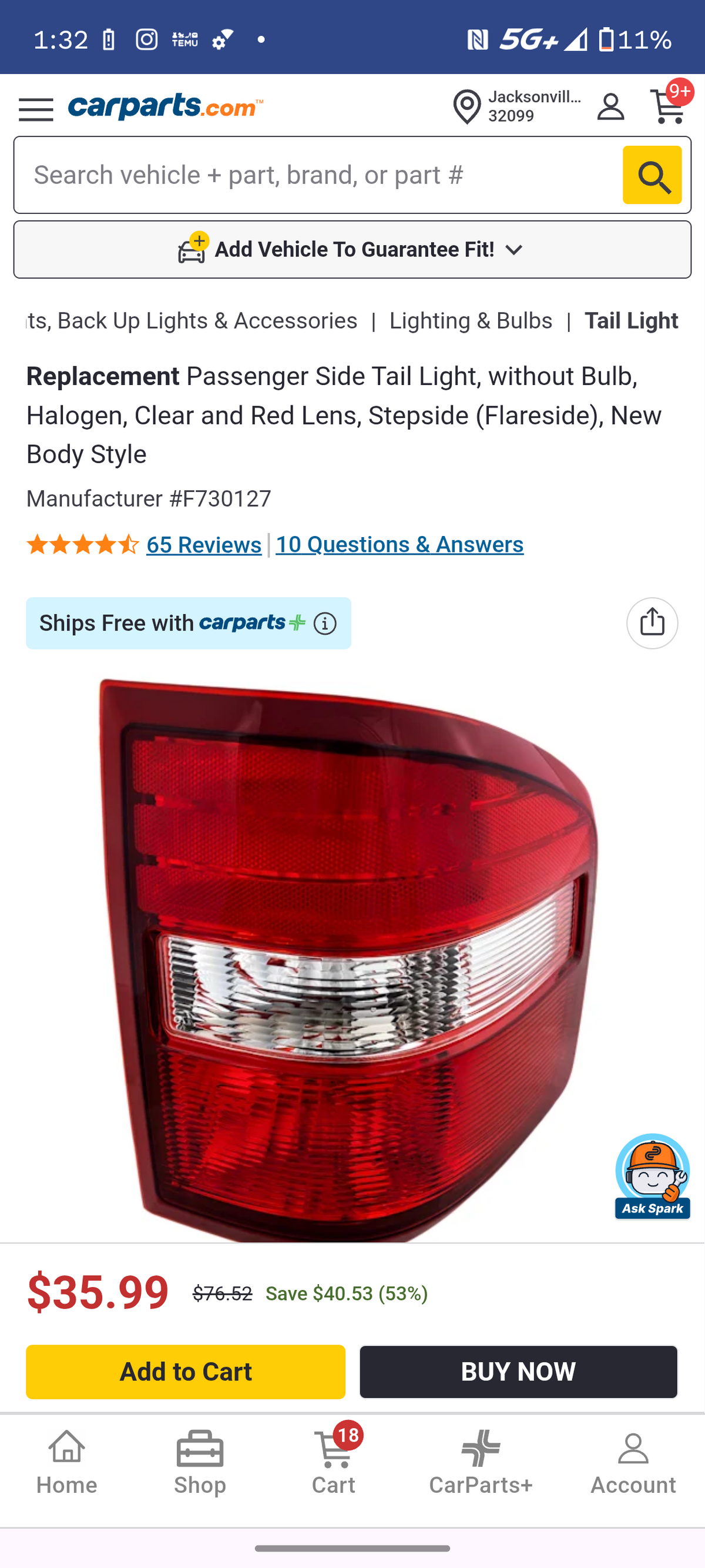 2004–2008 Ford F-150 Passenger Side Tail Light Assembly (Stepside / Flareside Body) 🛻💡