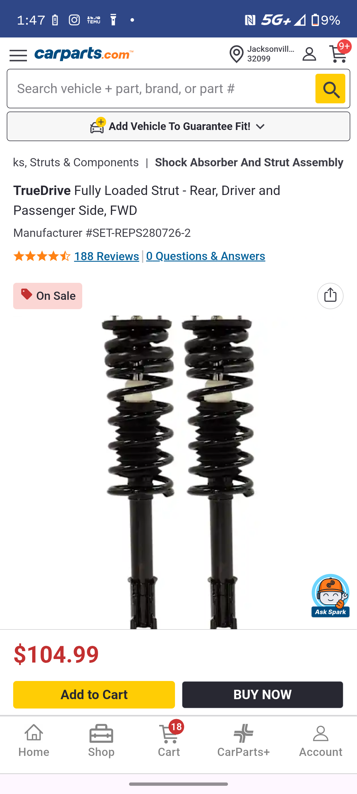 1991–2002 Saturn S-Series Rear Driver & Passenger Side Complete Loaded Strut Assemblies Set (FWD) 🚘🔧