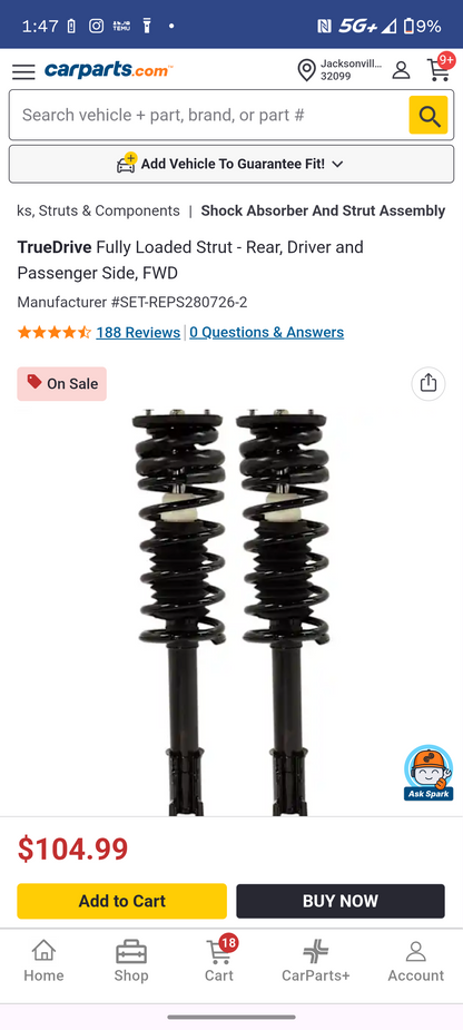 1991–2002 Saturn S-Series Rear Driver & Passenger Side Complete Loaded Strut Assemblies Set (FWD) 🚘🔧