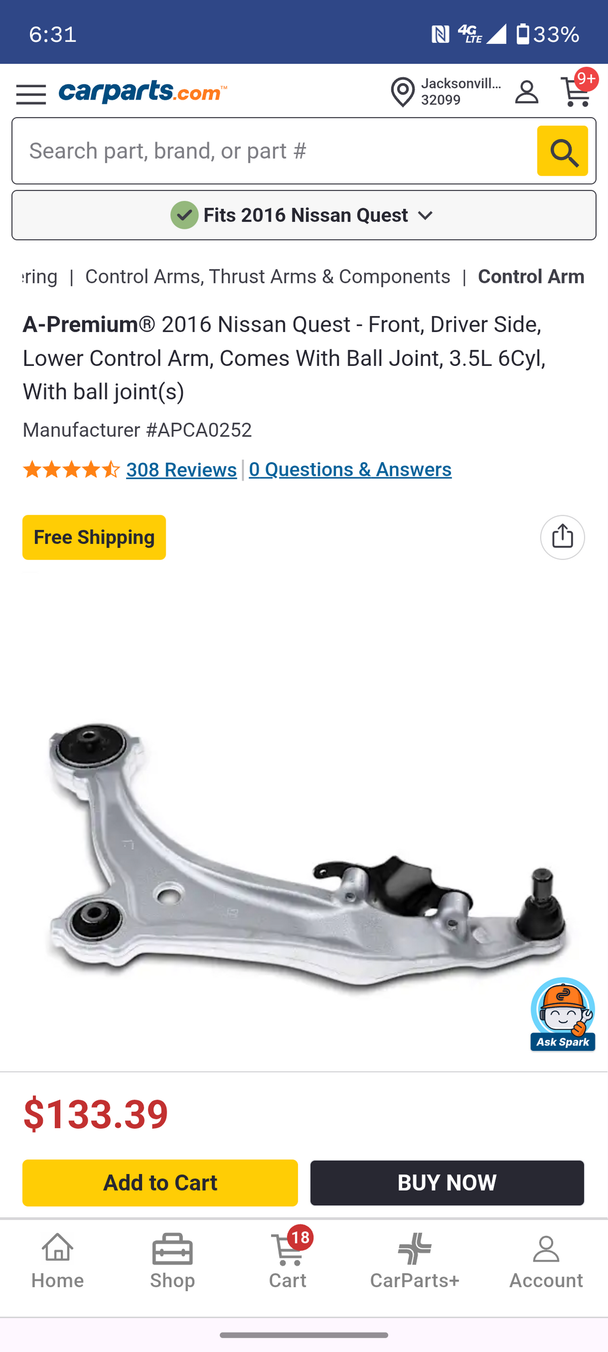 2011–2017 Nissan Quest Front Driver Side Lower Control Arm Assembly with Ball Joint 🚘🔧
