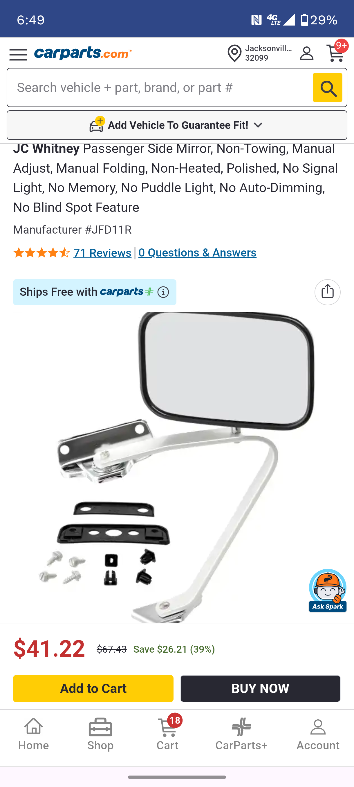 1987–1991 Ford F-150 / F-250 / F-350 & Bronco Passenger Side Manual Door Mirror (Polished Finish) 🚘🔧