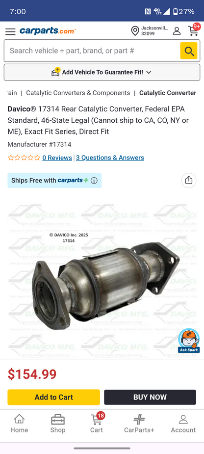 2008–2017 Honda Pilot, Ridgeline, Odyssey, Accord & Acura TL / TSX / RDX Rear Catalytic Converter Assembly 🚘🔧