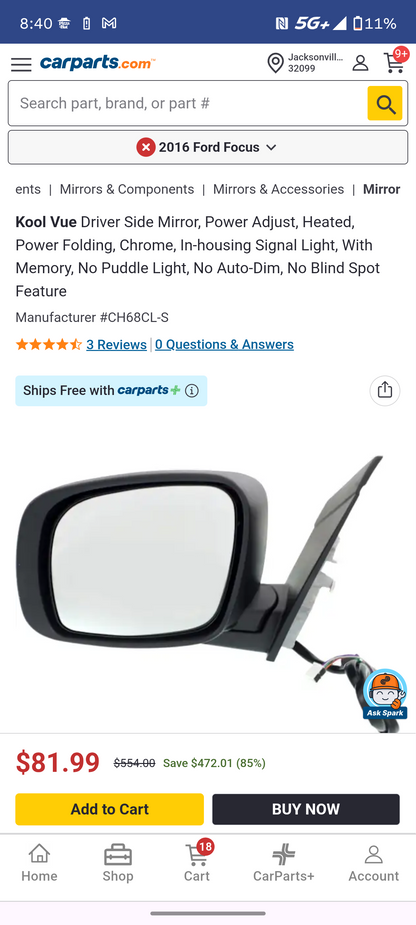 2011–2020 Dodge Grand Caravan & Chrysler Town & Country / Voyager Driver Side Power Heated Door Mirror (Chrome) 🚘🔧