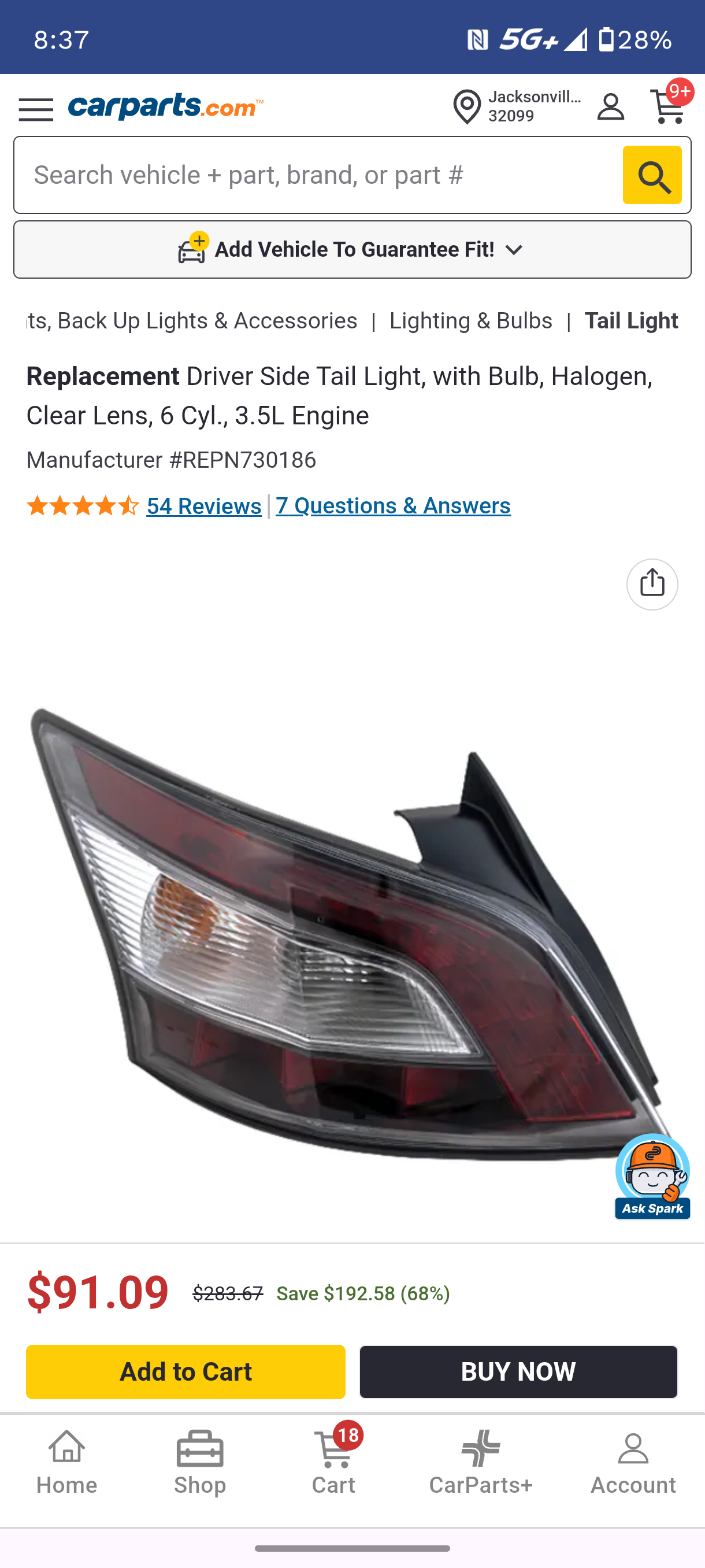 2012–2014 Nissan Maxima Driver Side Halogen Tail Light Assembly 🚘🏮