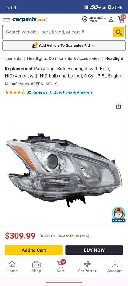 2009–2014 Nissan Maxima Passenger Side HID Headlight Assembly 🚘💡