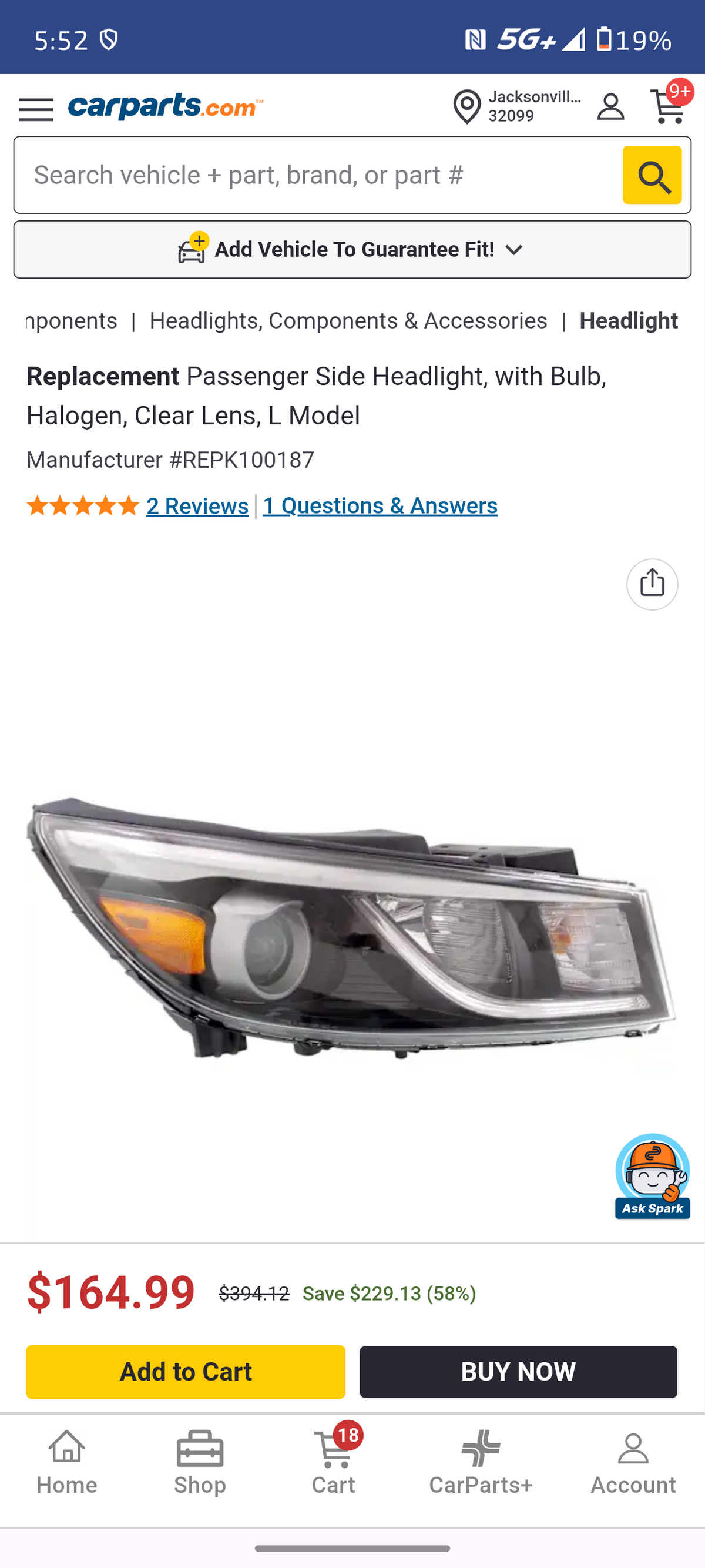 2015–2018 Kia Sedona Passenger Side Halogen Headlight Assembly 🚘💡