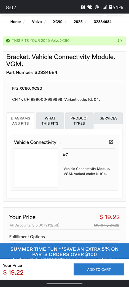 2016–2025 Volvo XC60 / XC90 Genuine Vehicle Connectivity Module Bracket (VGM) 🚘📡
