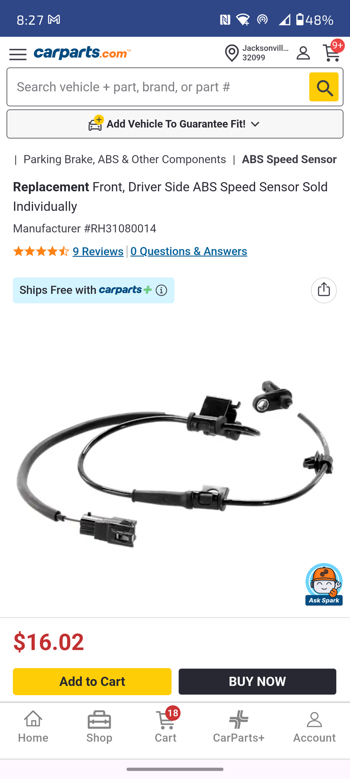 2011–2014 Hyundai Sonata Front Driver Side ABS Speed Sensor 🚘⚡