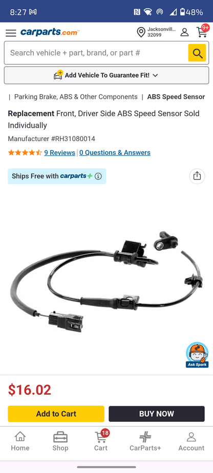 2011–2014 Hyundai Sonata Front Driver Side ABS Speed Sensor 🚘⚡