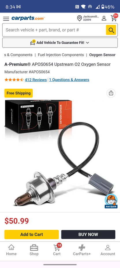 2009–2014 Nissan / Infiniti Upstream O2 Oxygen Sensor (A-Premium APOS0654) 🚘⚡