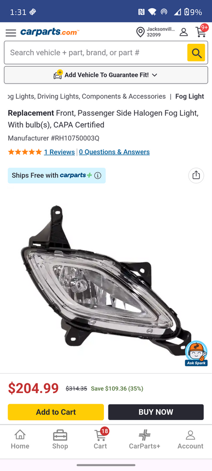 2011–2013 Hyundai Genesis Passenger Side CAPA Certified Halogen Fog Light 🚘💡