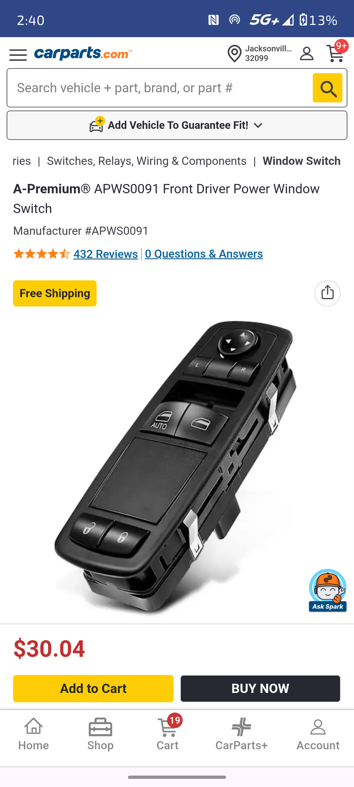 2012–2015 Chrysler Town & Country / Dodge Grand Caravan / Ram C/V Front Driver Side Power Window Switch 🚘⚡