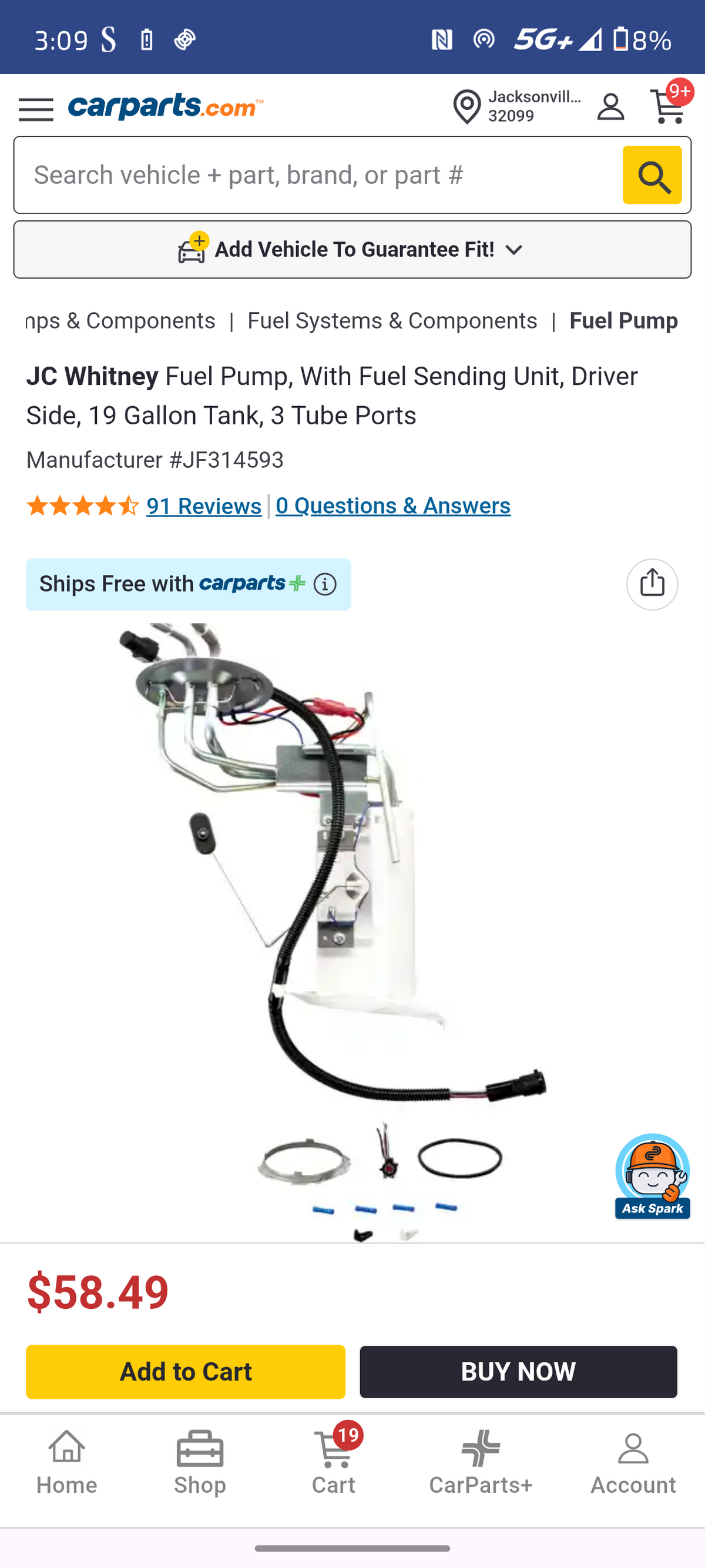 1992–1997 Ford F-150 / F-250 / F-350 Fuel Pump Assembly (JC Whitney JF314593) 🚘⚡