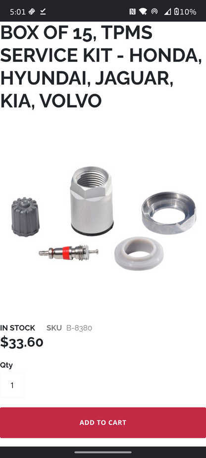 Box of 15 TPMS Tire Sensor Service Kits (Bartec B-8380) 🛞⚙️Box of 15 TPMS Tire Sensor Service Kits (Bartec B-8380) 🛞⚙️