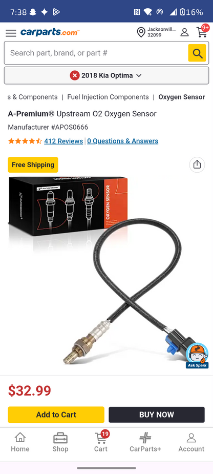 2015–2020 Hyundai / Kia Upstream Air Fuel Ratio Oxygen Sensor (A-Premium APOS0666) 🚘⚡