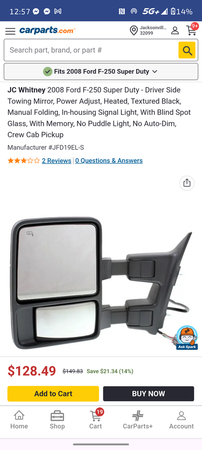 2008–2016 Ford F-250 / F-350 / F-450 / F-550 Super Duty Driver Side Towing Mirror 🚘⚡
