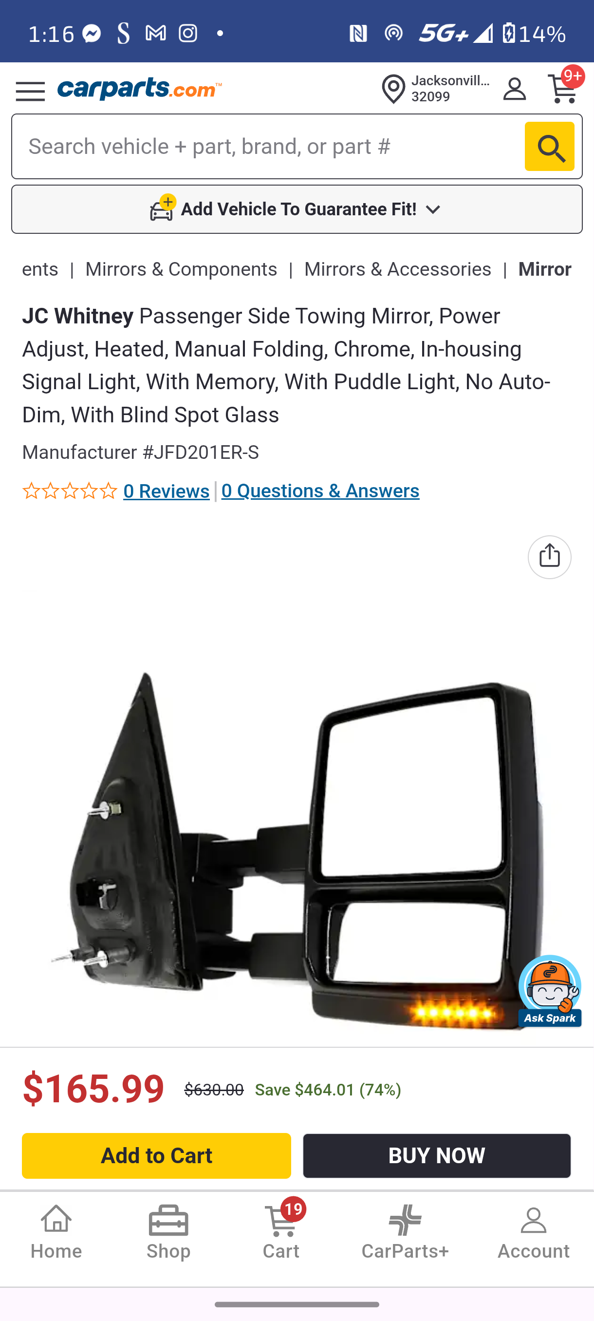 2007–2014 Ford F-150 Passenger Side Towing Mirror (JC Whitney JFD201ER-S) 🚘⚡