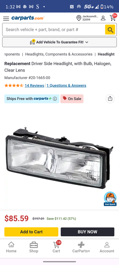 1987–1990 Chevrolet Caprice Driver Side Halogen Headlight 🚘⚡