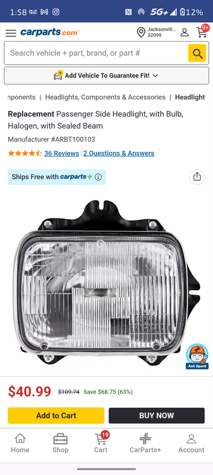 1987–1995 Toyota Pickup / 4Runner & 1995–1997 Tacoma Passenger Side Halogen Headlight 💡
