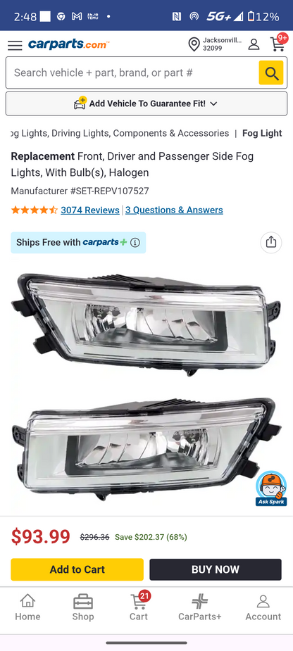 2012–2015 Volkswagen Passat Driver & Passenger Side Halogen Fog Light Pair 🌫️