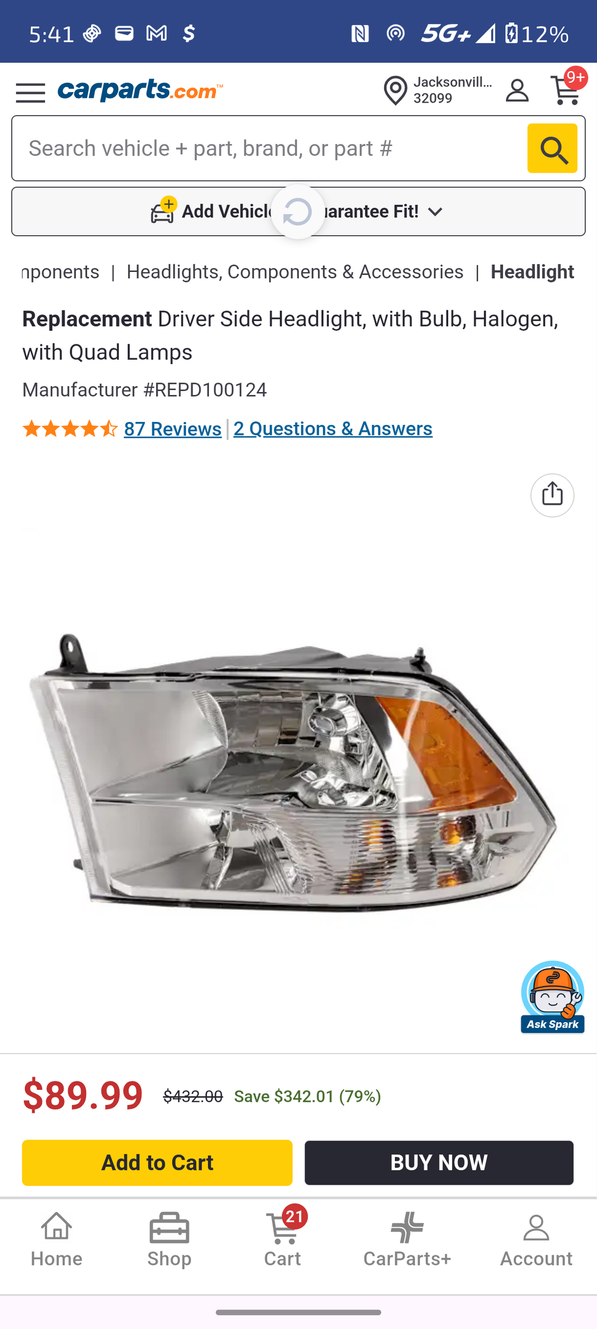 2009–2012 Dodge Ram 1500 / 2500 / 3500 Driver Side Halogen Headlight (Quad Style) 💡⚡