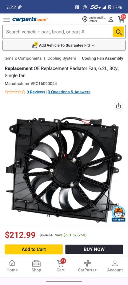 2021–2024 Chevrolet Camaro 6.2L V8 Cooling Fan Assembly 🚘⚙️