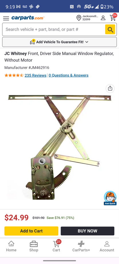 1987–1993 Dodge Ram 50 / 1987–1996 Mitsubishi Mighty Max Driver Side Manual Window Regulator 🚘⚙️