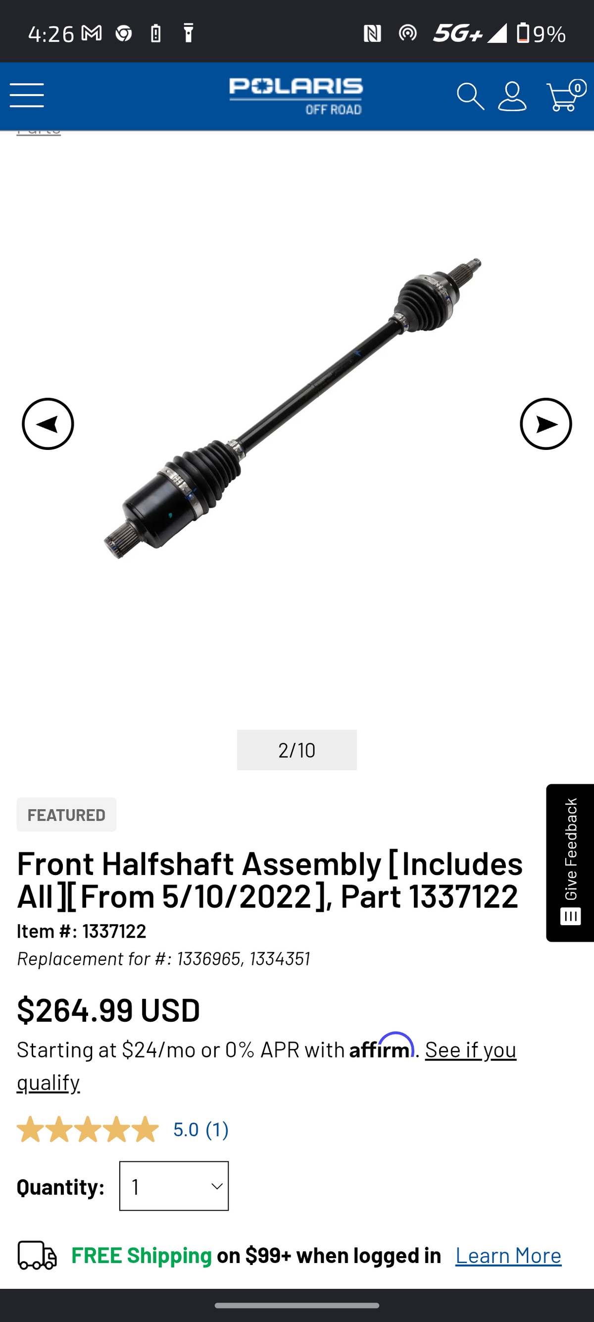 2022–2025 Polaris Ranger / RZR Front Halfshaft CV Axle Assembly 🚘⚙️