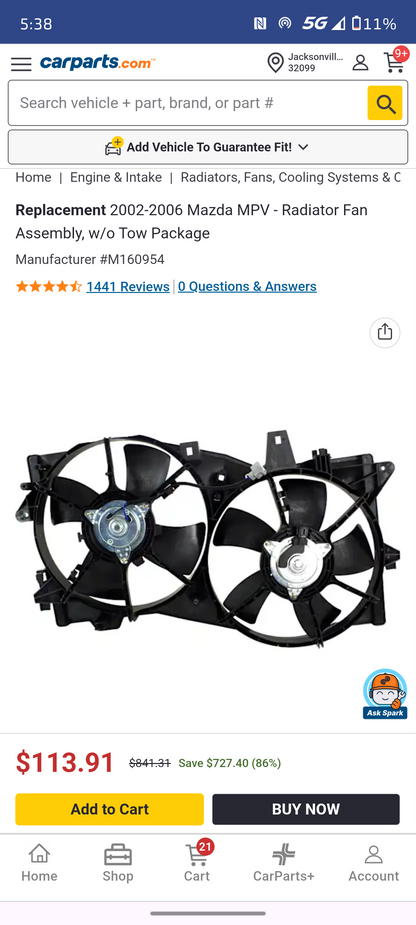2002–2006 Mazda MPV Dual Radiator & Condenser Fan Assembly (w/o Tow Package) 🚘⚙️