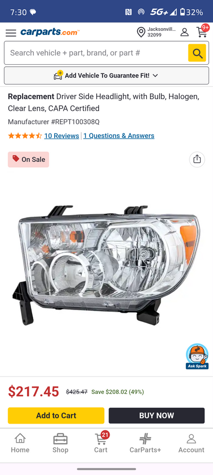 2007–2013 Toyota Tundra / 2008–2017 Sequoia Driver Side Halogen Headlight Assembly (CAPA Certified) 🚘⚙️