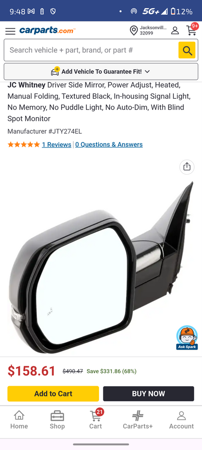 2022–2024 Toyota Tundra Driver Side Power Heated Mirror (w/ Blind Spot & Signal) 🚘⚙️