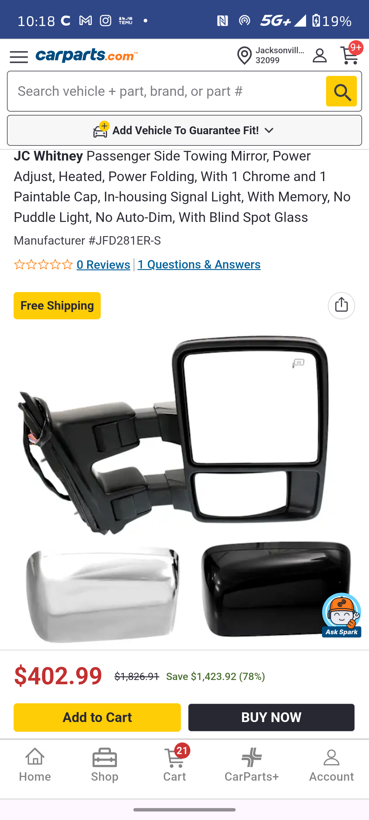 2011–2016 Ford F-250 / F-350 / F-450 / F-550 Super Duty Passenger Side Power Folding Towing Mirror 🚘🪞